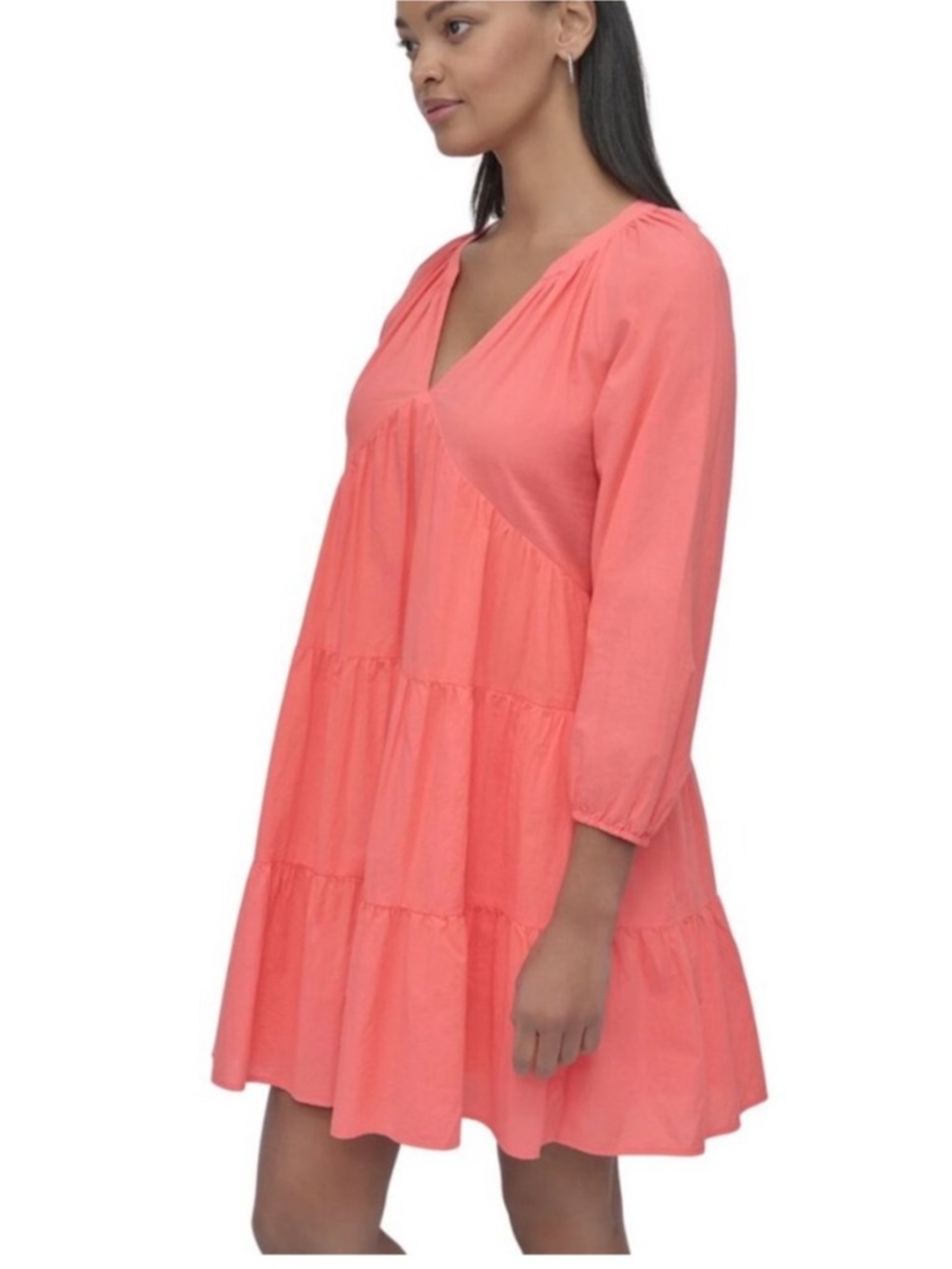 DKNY Coral Crush V-Neck Tiered Tunic